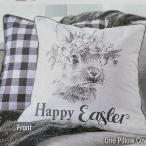 Happy Easter Bunny Accent Pillow Cover NWT Black and White